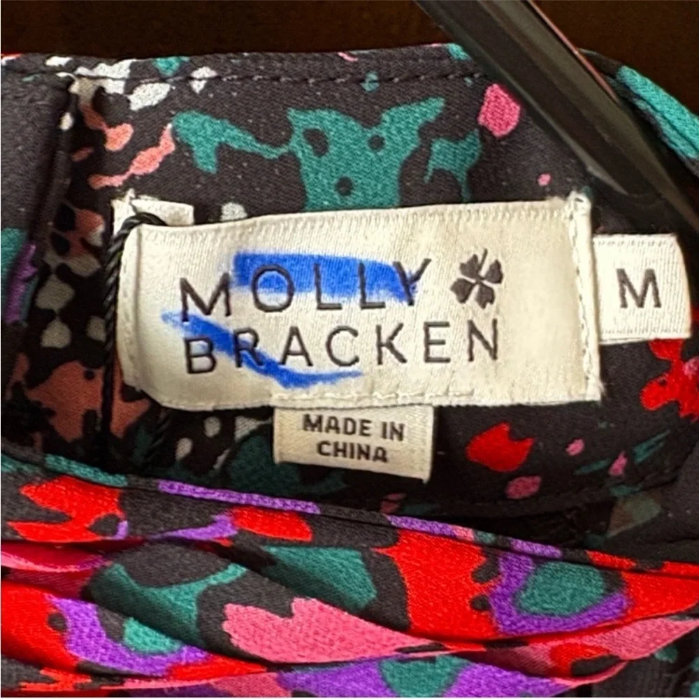 NWT Molly Bracken Black Floral Chiffon Choker Collar Dress Size Medium